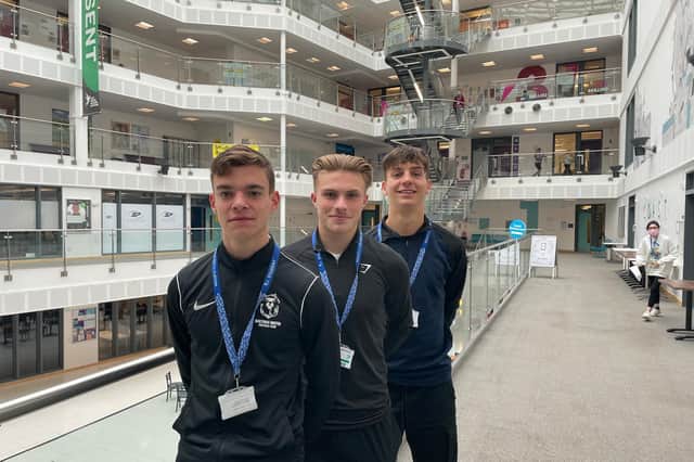 Tom Chalmers, Jack Bates and Alfie Peacock from East Sussex College Hastings - all have had an England Colleges call-up