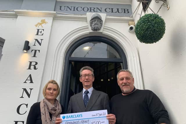 The Unicorn Club donated £500 to Grandads Front Room