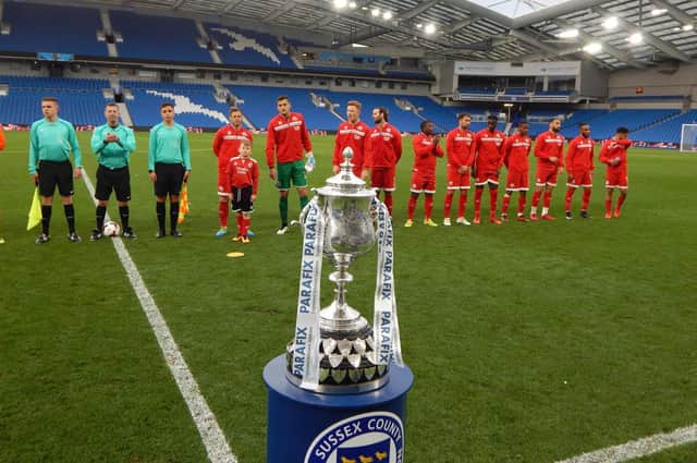 Crawley Town line up before their Sussex Senior Cup final against Brighton & Hove Albion under-23s in 2018. Picture by Mark Dunford