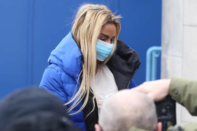 Katie Price outside Crawley Magistrates' Court today