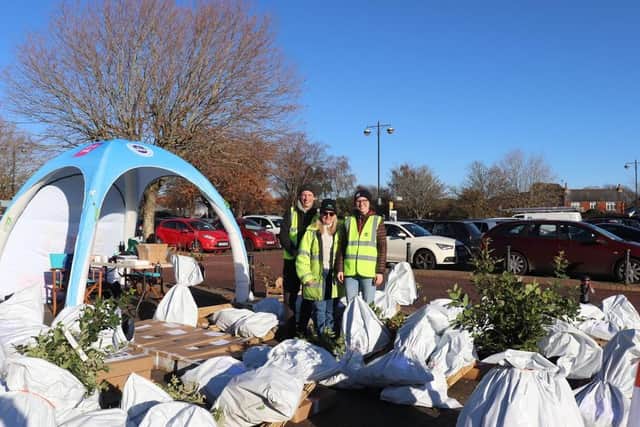 Tom Day, environmental co-ordinator at Chichester District Council, Joanne Carter, sales director at English Woodlands and Sophie Hamnett, tree project officer at Chichester District Council on the tree collection day.