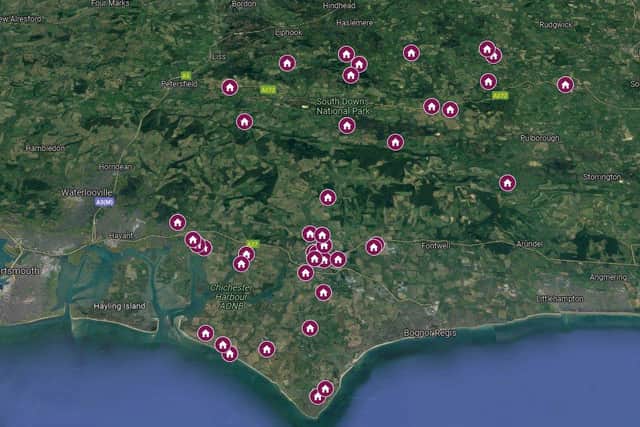 Locations of the planning applications submitted across the Chichester district between December 7-14. Photo: Google Maps