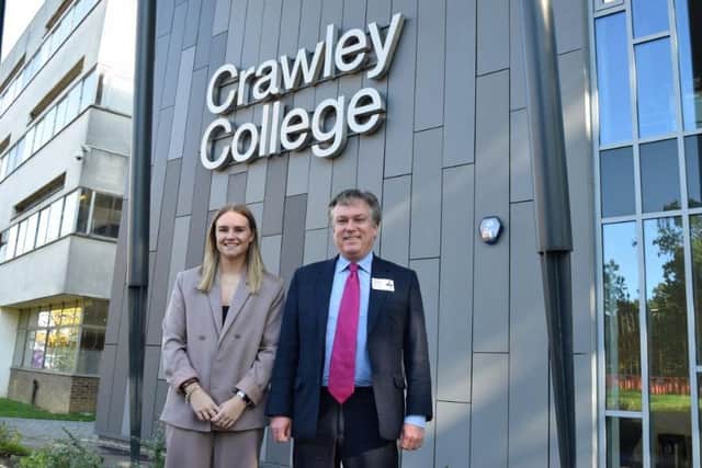 Crawley MP Henry Smith with Crawley College student president Chloe Harrison