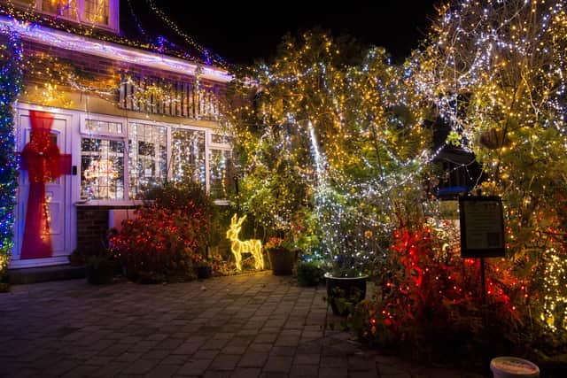 Susan and John Price have put a up a spectacular Christmas lights display at their home in St Peter's Road, Burgess Hill, to raise money for Woodlands Meed School. Picture: Eddie Howland.