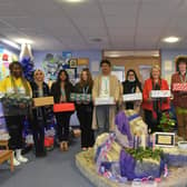 Holy Trinity school pupils with their seasonal gift boxes