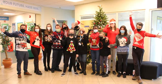 Christmas Jumper Day for Save the Children at Chichester College. SUS-211221-132104001