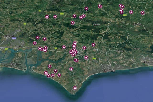 Locations of the planning applications submitted across the Chichester district between December 14-21. Photo: Google Maps