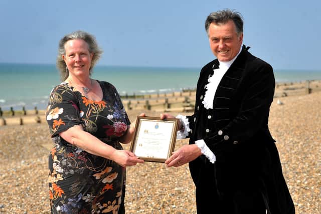 High Sheriff Dr Tim Fooks presents an award to Elaine Hammond on behalf of journalists at JPIMedia in West Sussex. Picture: Steve Robards SR2104211