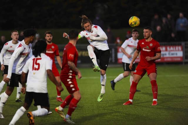 Action from Lewes' Sussex Senior Cup defeat at Isthmian Premier rivals Worthing. Picture by Stephen Goodger
