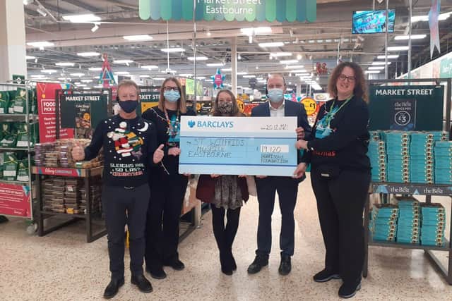 Paul Hutley (people manager), Holly Jupp (assistant community champion), Kathryn Sutter (St Wilfrid's Hospice), Kim Hatcher-Davies (community champion) and Rob Knight (store manager). SUS-211223-171553001
