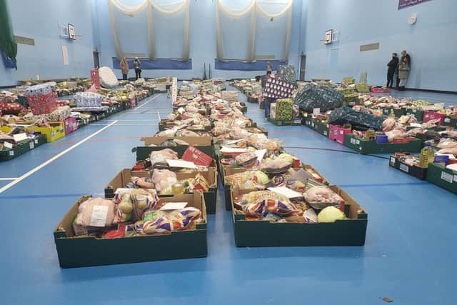 Food in the sports hall at Oriel
