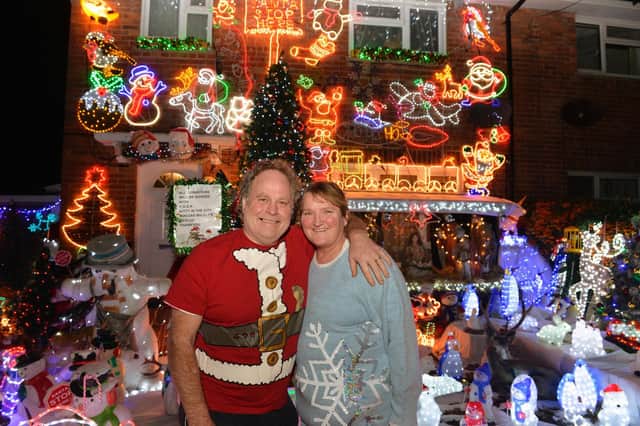 Mike and Lyn Farnes at their festive home in Amberley Drive, Hangleton