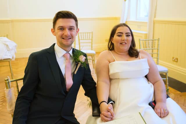 Liam Alexander and Sophie Alexander-Field on their wedding day