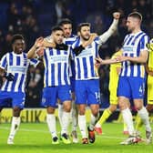 Brighton celebrate Neal Maupay's goal for Albion against Brentford