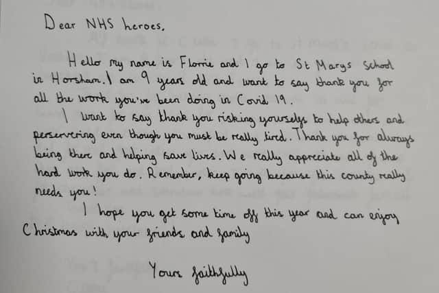 School children sent letters to NHS staff in Sussex hospitals.