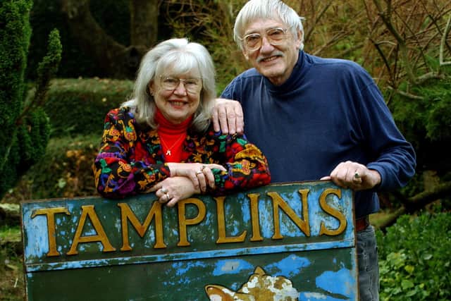 Mary and Bev Taylor with the old sign from The Lamb pub in Rustington, which was run by his parents. Picture: Stephen Goodger L47483P7