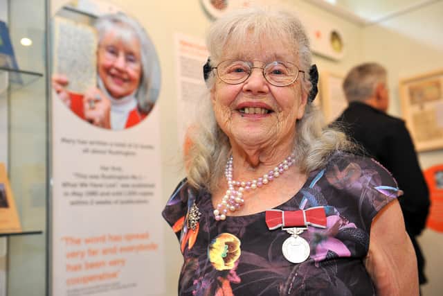 Mary Taylor wearing her British Empire Medal at Rustington Museum in 2019 for the official opening of the new site. Picture: Steve Robards SR31101903