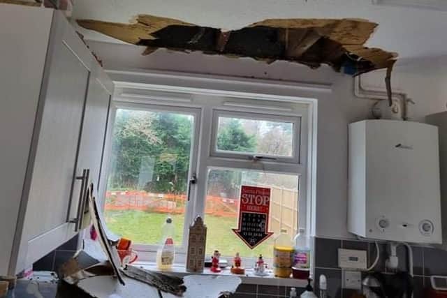 The kitchen ceiling collapsed at Kimberley Gillett's Horsham home