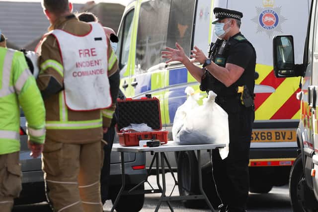 Emergency service crews in Brasslands Drive, Portslade. Picture from Eddie Mitchell SUS-220101-150143001