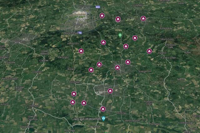 Locations of the planning applications submitted across the Mid Sussex district between December 20-24. Photo: Google Maps