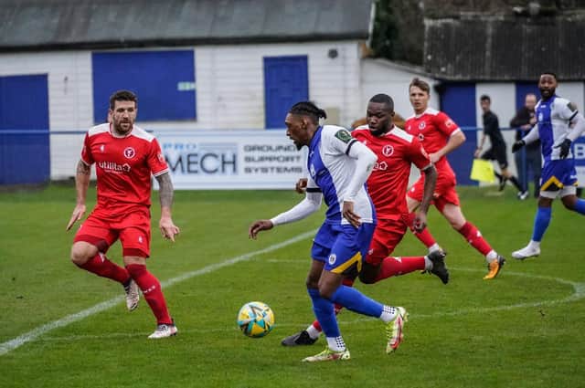 Action from Haywards Heath Town's goalless draw with Whitehawk. Picture by Pay Turner