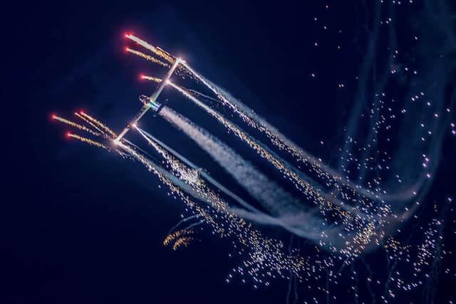 The Christmas Eve flight featured fireworks and LED lights. Photo: John Richardson