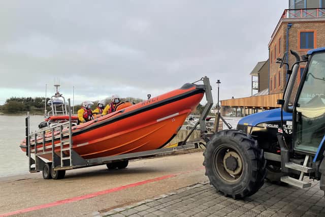 Training continues throughout the year for the RNLI at Littlehampton Lifeboat Station, with experienced crews passing on their knowledge of the River Arun and Sussex coast to the latest volunteers. Here, the crew is launching the B-Class lifeboat Renee Sherman in to the river for a training exercise on January 2, 2022. Picture: RNLI/ Anthony Fogg