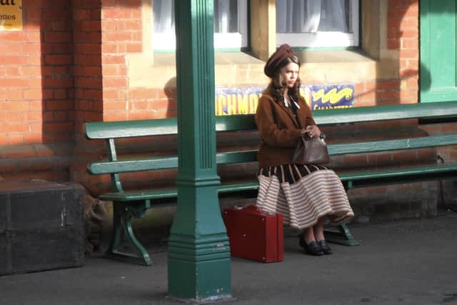 Sabrina Bartlett as Mariette Larkin during filming of The Larkins at Horsted Keynes station. Picture: Mick Blackburn.