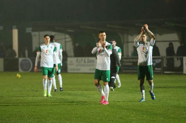 Bognor players salute their fans after a recent home draw with Enfield / Picture: Martin Denyer