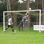 Broadbridge Heath keeper Liam Matthews makes a brilliant save to deny Loxwood. Picture by Ray Merridew