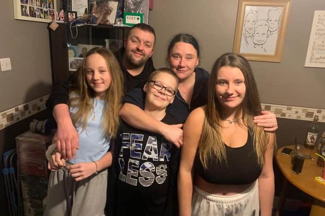 Adrian Ovenden, his partner, Kayleigh Harris and their children, Emily, 17, Jorja-Carol, 12, and Harley, 11