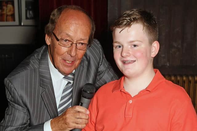 Nathan Freeman from Worthing with Fred Dinenage in October 2017, when he won one of the Herald and Gazette Community Star awards. Picture: Derek Martin DM17102397a