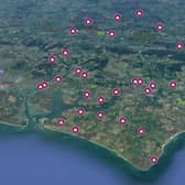 Locations of the planning applications submitted across the Chichester district between December 21-January 5. Photo: Google Maps