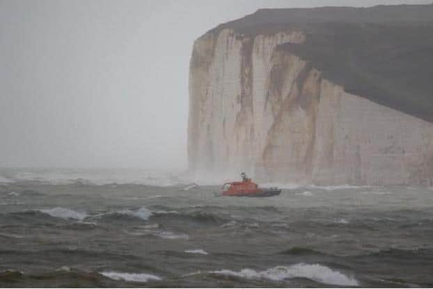 Newhaven RNLI set out in stormy seas yesterday to rescue casualties cut off by the tide