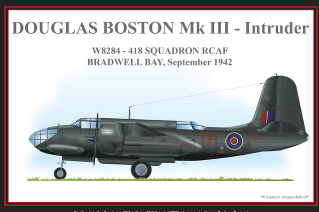 Drawing of the Douglas Boston by Christian Dieppedalle for the memorial booklet