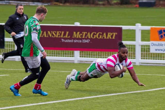 Declan Nwachukwu touches down for one of his two tries