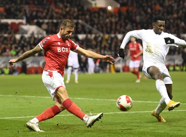 Nottingham Forest debutant Steve Cook clears the ball whilst under pressure from Arsenal's Eddie Nketiah during Sunday's FA Cup third round match at the City Ground. Picture by Michael Regan/Getty Images
