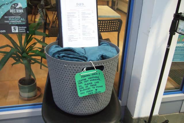 Blankets have been placed outside D&D cafe in Swan Walk to keep customers warm