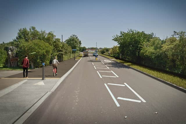 Artist’s impression of the pedestrian and cycle crossing at Cutmill Creek on the Nutbourne to Bosham stretch, with a choice of shared use path or quiet road routes eastwards to Bosham. Image: National Highways