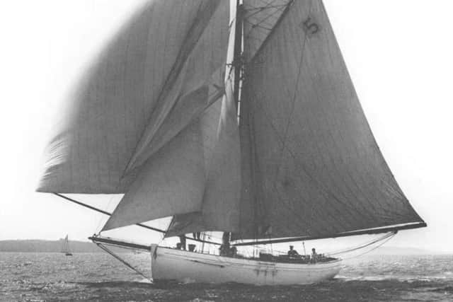 Tally Ho is a gaff cutter that won the 1927 Fastnet Race. Picture courtesy of Leo Goolden / Sampson Boat Co. on YouTube