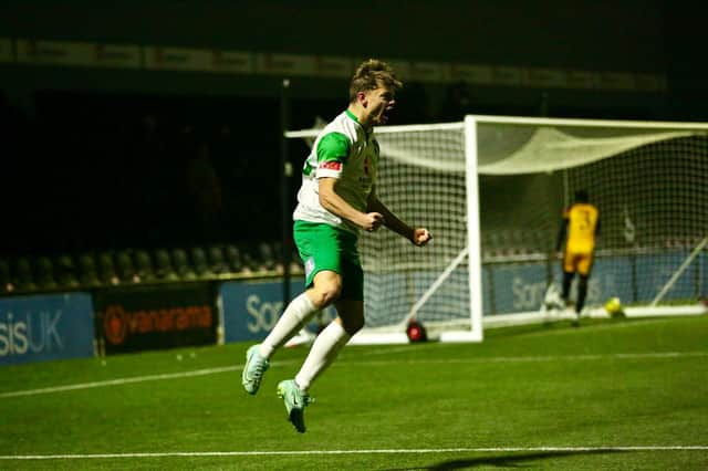 Dan Gifford celebrates his first Bognor goal which was enough to beat Cray / Picture: Martin Denyer