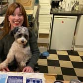 Suzanne O’Leary's and her dog Bertie at Little Beach Boutique in Brighton