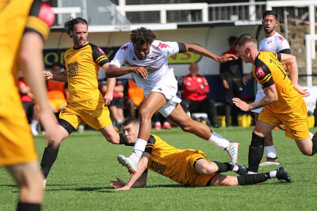 Lewes in action at Cray Wanderers, who now sit in the Isthmian Premier's bottom three, on the opening day of the season. Picture by James Boyes