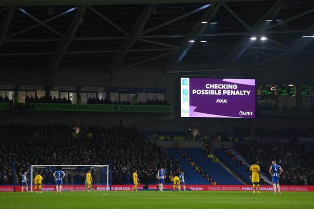 VAR starred in a chaotic first half between Brighton and Crystal Palace (Photo by Mike Hewitt/Getty Images)