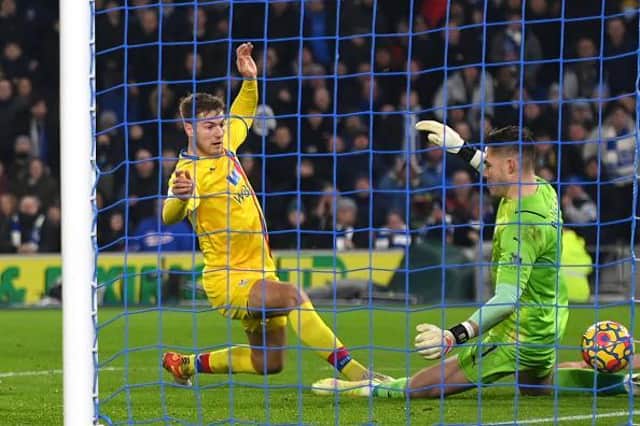 Joachim Andersen turns the ball into his own net in the closing stages of an entertaining 1-1 draw against Brighton