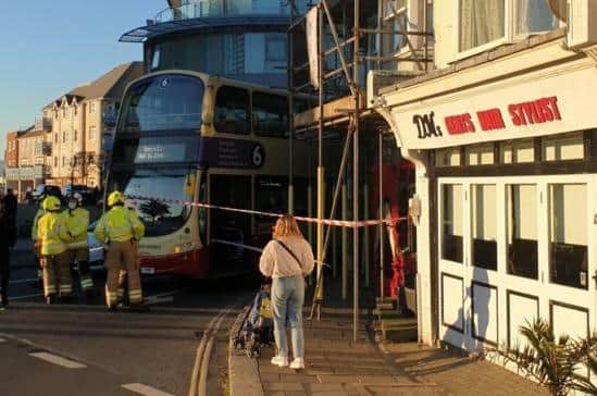 Emergency services pictured at the scene of the collision involving a bus in Shoreham.