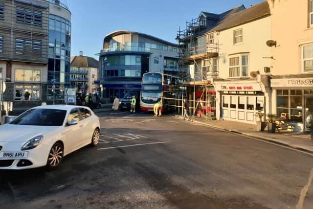 Emergency services pictured at the scene of the collision involving a bus in Shoreham