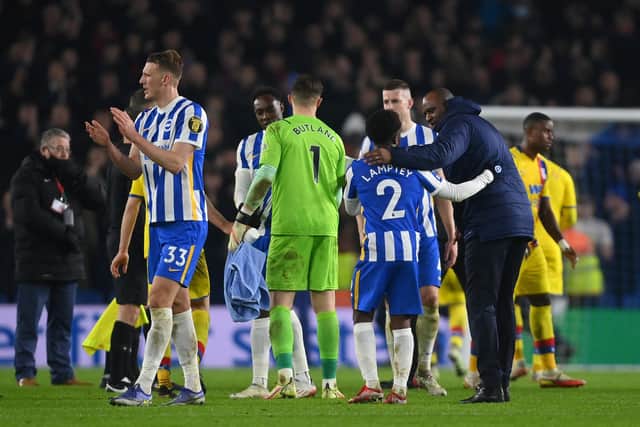 Crystal Palace manager Patrick Vieira was full of praise for Brighton, following an entertaining 1-1 draw. (Photo by Mike Hewitt/Getty Images)