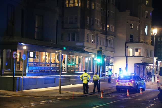 Sussex Police said it had received a report of masonry having fallen from a building on the corner of Preston Street and Kings Road. Photo: Eddie Mitchell