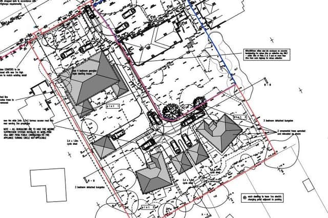 Proposed layout of the three new homes in Old Camp Road, Eastbourne
